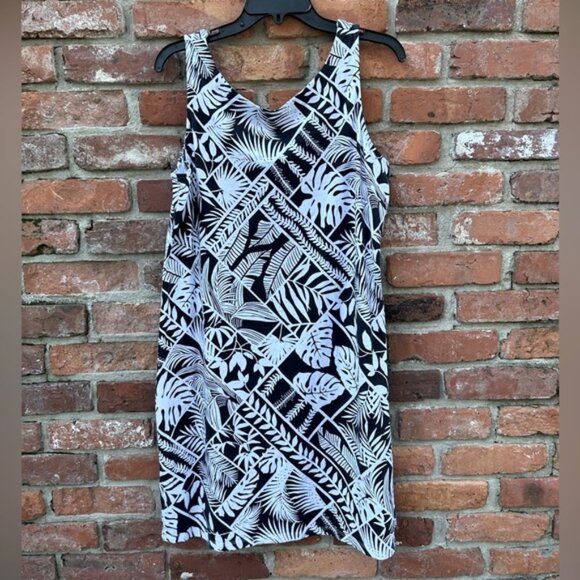 Tommy Bahama Tropical Print Black and White Sleeveless Knit Dress XL - Picture 1 of 5